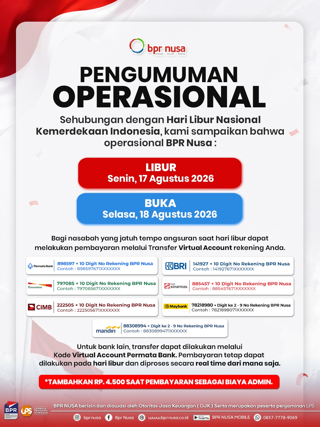PENGUMUMAN OPERASIONAL BPR NUSA